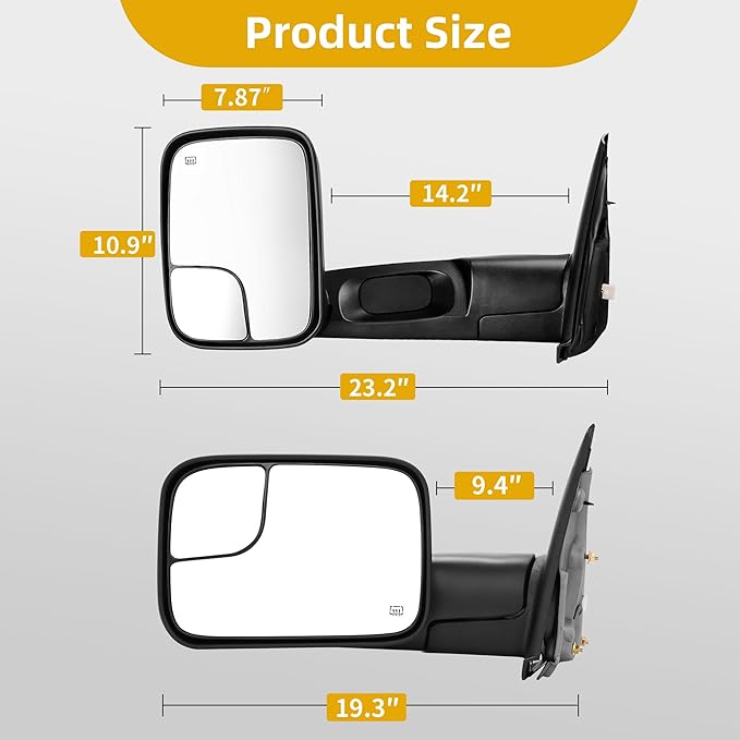 DWVO Side Towing Mirrors Compatible with 2002-2008 Dodge Ram 1500, 2003-2009 Dodge Ram 2500 3500 Pickup Truck, Power Heated Manual Folding Flip Up Pair Set
