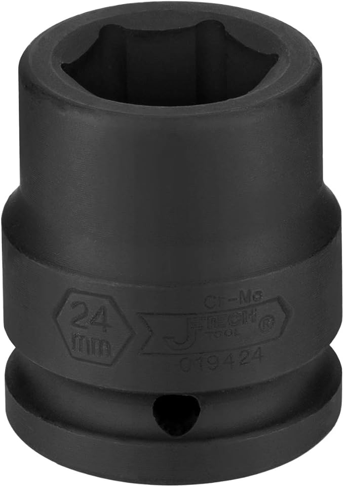 Jetech 3/4 Inch Drive 24mm Standard Impact Socket, Made with Chrome Molybdenum Alloy Steel, Heat Treated, 6-Point Design, Metric