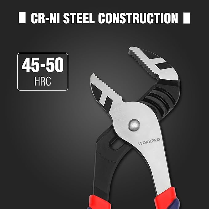 WORKPRO 2-Piece Groove Joint Pliers Set, 10 & 8 Inch Adjustable Water Pump Pliers, Straight Jaw Tongue and Groove Pliers