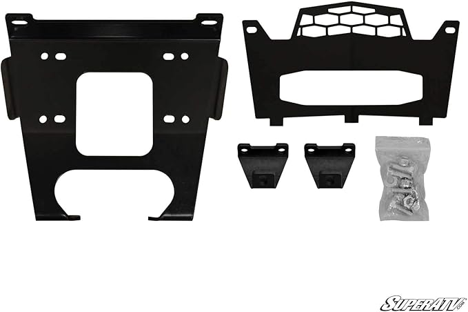SuperATV Black Ops 3500 lb Winch with Winch Mounting Plate for 2014-2018 Polaris RZR XP 1000 / Polaris RZR XP 4 1000 | Complete Winch Kit Ready for Install | Powder Coated Heavy Duty Steel Plating
