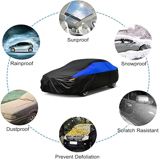 Car Cover for Automobiles All Weather Waterproof, Universal Fit Sedan Dodge Challenger, Chevrolet Impala, Toyota Avalon, Cadillac Deville/Seville, Lexus ES, BMW 7 Series etc.