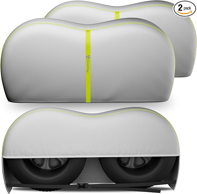 Rosefray RV Tire Covers, Dual Axle Wheel Cover (2 Pack) Fits 27"-30"/30”-33” Diameter Tires, Waterproof Anti-UV Black Dual Tire Covers RV Accessories for Truck/Trailer/Creamy White