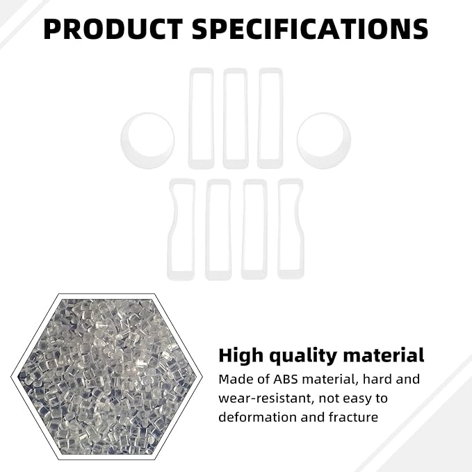 Grille Grill Insert+Headlight Turn Light Cover Compatible with 2018-2023 Jeep Wrangler JL JLU Sport/Sport S Only,Not for Sahara,Rubicon 4xe (White)