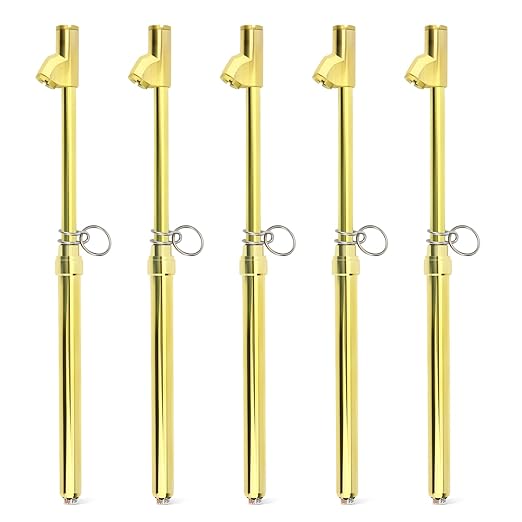 MEANLIN MEASURE 5PCS Gold Double Straight Type Tire Pressure Gauge, Dual Head Air Pressure Gauge, Pressure Range 10-150 Psi (Suitable for Trucks, etc.)