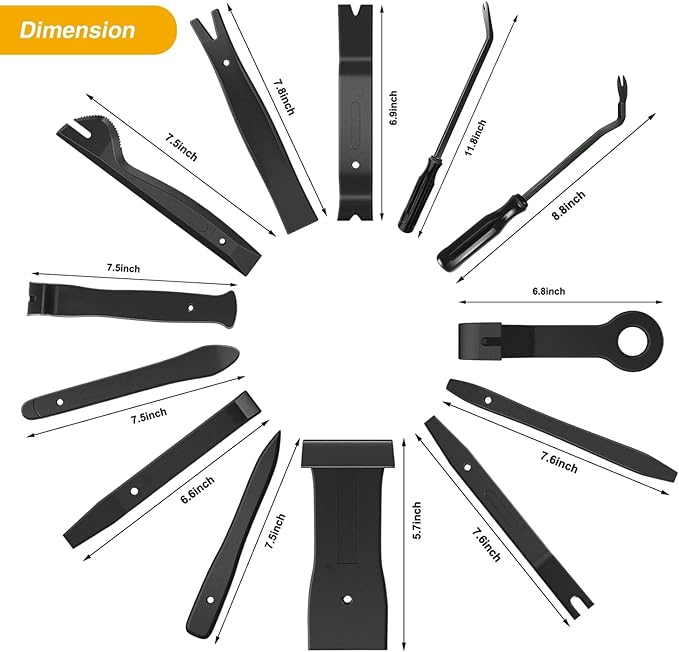 GOOACC 13PCS Nylon Trim Removal Tool Set for Bumper Fastener Rivet Clips Car Door Clip Panel Audio Video Dashboard Dismantle Black