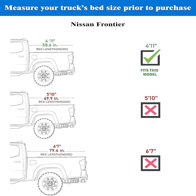 Low Profile Hard Folding Truck Bed Tonneau Cover Fits 2005-2022 Nissan Frontier 5' Bed (60")