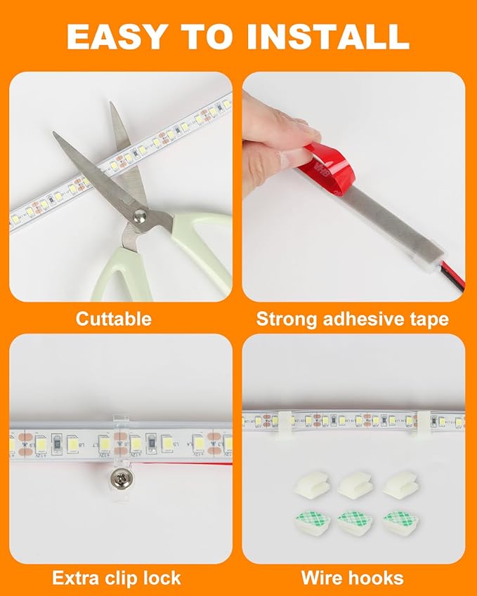 RV Awning Lights 12vdc 13ft/4m White LED Strip Camper Waterproof IP67 Motorhome Travel Trailer Canopy Outdoor RV Underglow Exterior Tape Lights