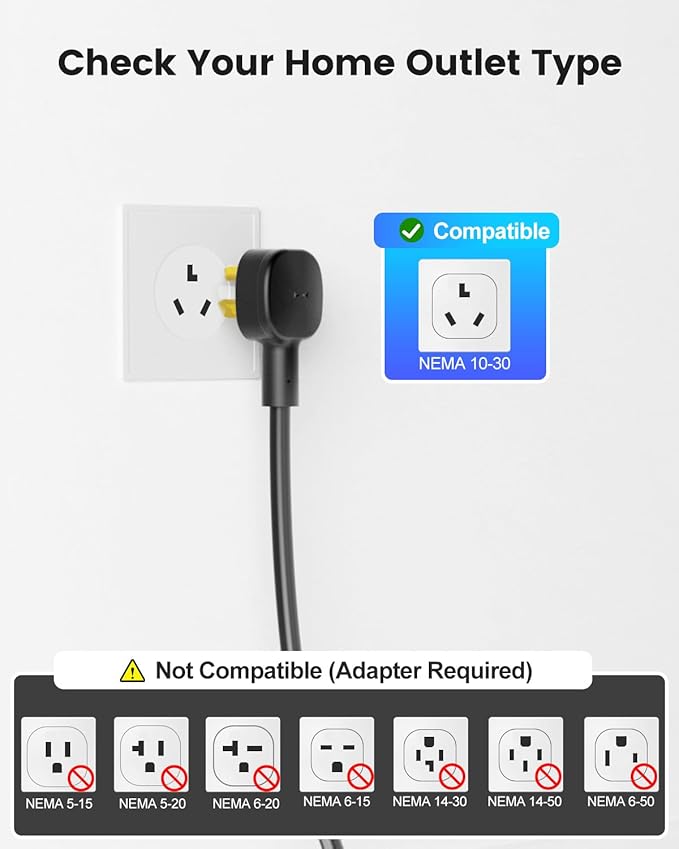 Level 2 EV Charger 24Amp 240V - NEMA 10-30P Charging Station, 25FT Cable for Home/Garage, J1772 Electric Vehicles & Adjustable Current (10-24A) (for J1772(Non-Tesla Evs), NEMA 10-30 Plug)