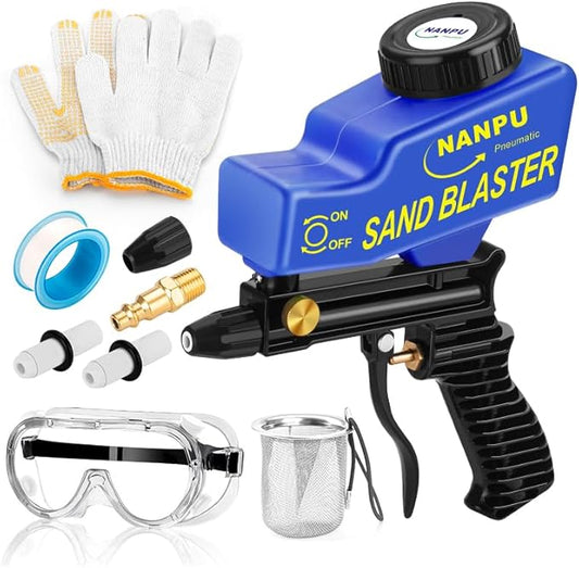 NANPU Light-Duty Air Sandblaster Gun Kit with Gravity Feed, Ceramic Nozzle, Metal Body, for Small Project Surface Prep, Paint & Rust Removal, Metal/Wood/Glass Etching, Requires Air Compressor