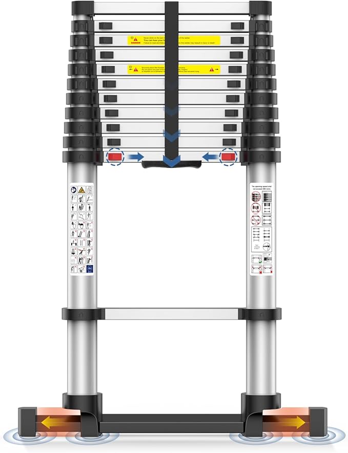 12.5FT Telescoping Ladder, 330lb Capacity Aluminum Heavy-Duty Extension Ladder with Anti-Slip Steps for Secure Attic Access, Roof, and Home Renovation Projects