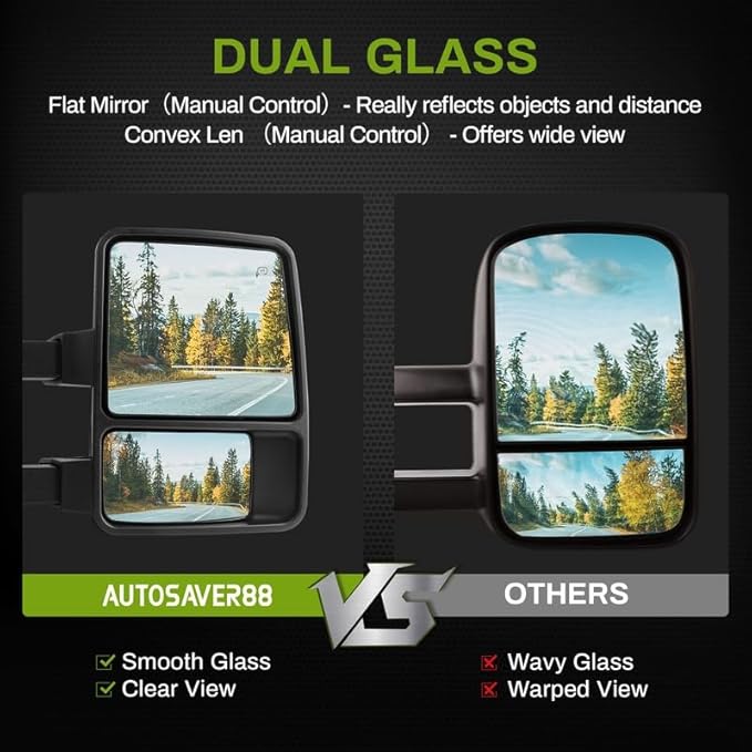 DWVO Tow Mirrors for 2008-2016 Ford F-250/F-350/F-450/F-550 Super Duty, Rear View Towing Mirror, Electric Heated Telescoping Side Mirrors with LED Turn Signals, Power Folding, Left & Right Pair, Black