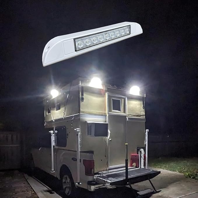 10 inch RV LED Awning Porch Light Fixture, 6000K Cool White High Lumen Output Low Current Draw 12V/24V DC, Down Angle Beam,Plastic Housing White Finish, for Camper Truck Trailer, 2 Pack