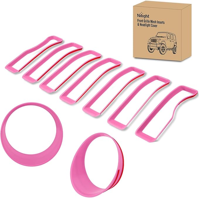Nilight Grill Inserts fit for Jeep Wrangler Front Grille Inserts Headlight Cover Set for JL JLU Unlimited Sport SportS 2018 2019 2020 2021 2022 2023 Grille Bezels Trim Exterior Accessories Pink 9 Pcs