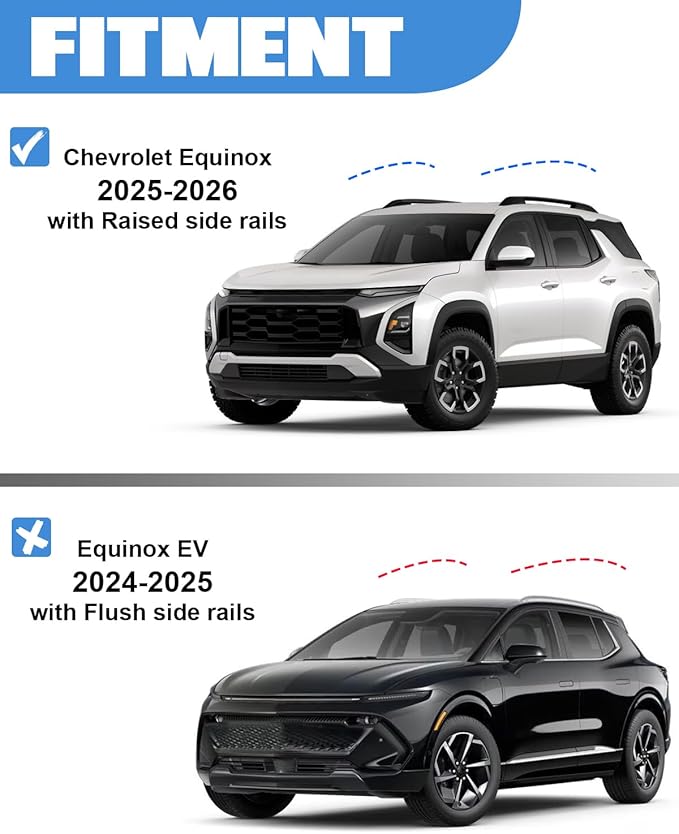 Heavy Duty 330lb Lockable Roof Rack Cross Bars Compatible with Chevy Chevrolet Equinox 2025 2026 (Not for EV) with Raised Rails, Aluminum Roof Rails Crossbars Black Rooftop Cargo Luggage