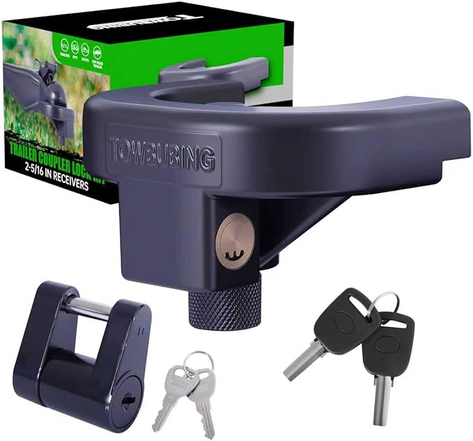 Trailer Hitch Lock Kit (for 2-5/16" Trailers) Heavy Duty Anti Theft Trailer Coupler Locks for RV, Camper, Trailer, Boat, Caravan - Reinforced Solid Steel Tow Lock for Trailer Tongue (2-5/16in)