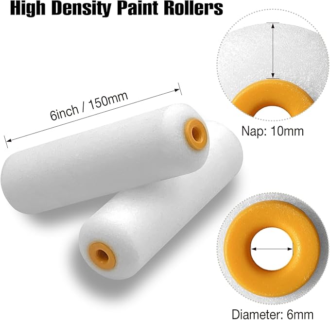 Foam Paint Roller, 10 Pack, 6 Inch High Density Foam Roller, Mini Paint Roller Covers for Smooth Paint Application, No Lint Shedding on Walls, Cabinets, Doors