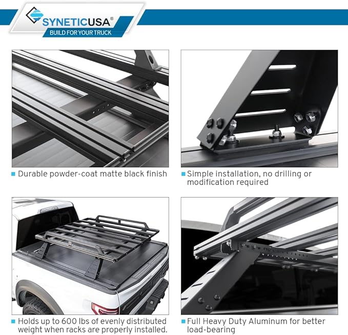 Syneticusa ER Power Retract Hard Tonneau Cover with Storage Cargo Platform R2 Rack Fits 2016-2026 Tacoma 5' Bed Off Road Retractable