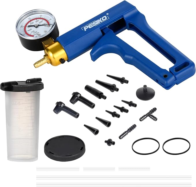 2 in 1 Brake Bleeder Kit with Vacuum Pump, Fluid Extractor Pump Vacuum Gauge Automotive for Motorcycle, Car, Truck Brake Fluid Tester