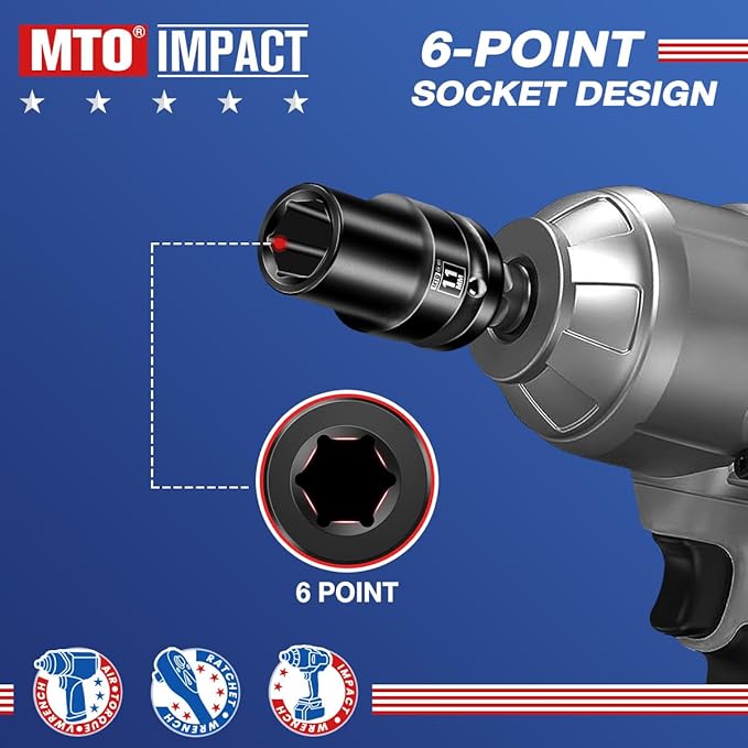 MTO 1/2" Drive 11mm Shallow Impact Socket, 6-Point Metric Socket, CR-MO Steel & Anti-Corrosion Coating for Tight Spaces and Heavy-Duty Tasks
