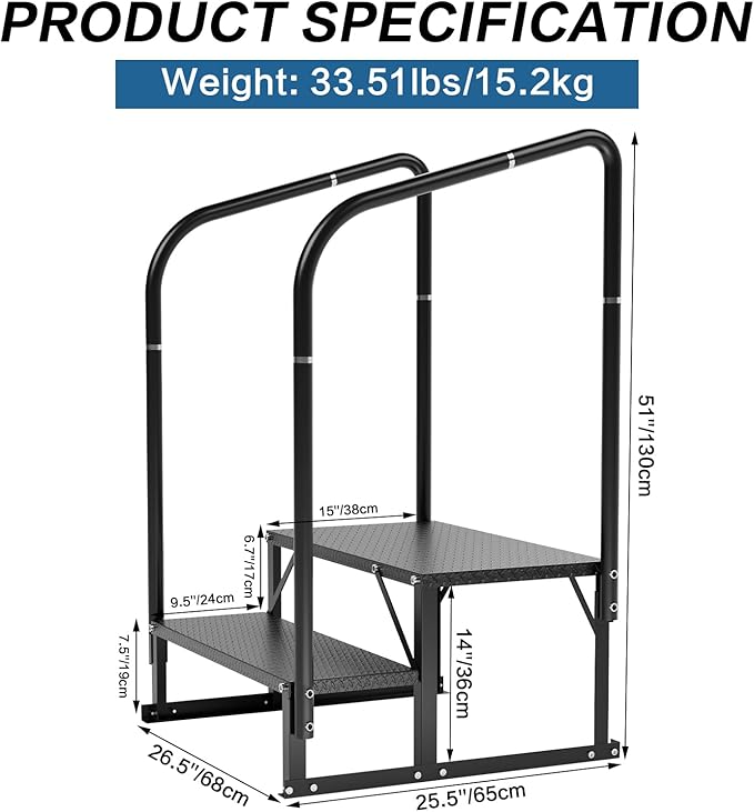 RV Steps, 2-Steps RV Stairs with Handrail Hot Tub Steps Camper Steps, Non-Slip Steps Outdoor Stairs for RV, Trailer, Mobile Home Stairs, Outdoor Spa