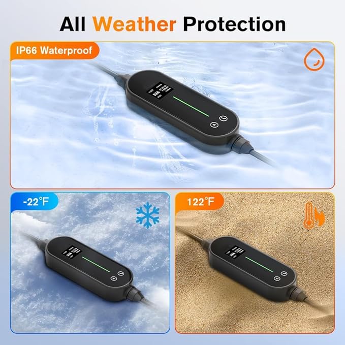 Electric Vehicle Charger Portable， Portable Type 1 EV Charger – 16A 3.84kW Fast Charging, 5m Cable IP65 Waterproof Compatible with Type 1 Electric Vehicles, US Plug for Home, Travel