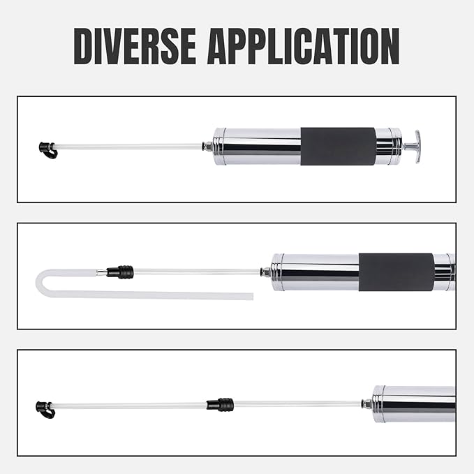 Thorstone Automotive Fluid Extractor Pump, Manual Oil Change Syringe with 50cm Rubber Hose & 2pcs 22cm PVC Suction Tubes, 500cc SPCC Steel