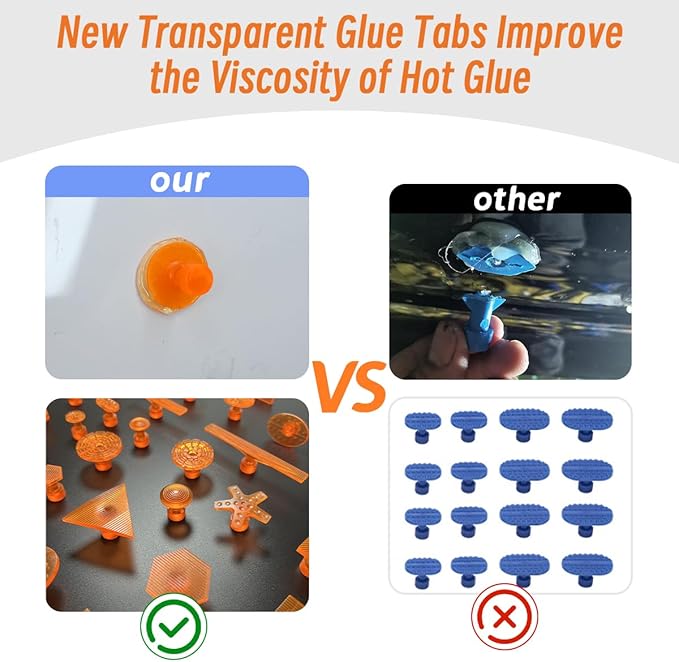 Super PDR Car Dent Puller Kit, Paintless Dent Remover Tool for Car Dent Repair with Strong Adhesion Puller Tabs & Glue Sticks, 100W Hot Glue Gun, Dent Reflector for Auto Hail Damage or Door Dings