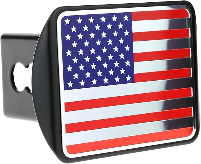 eVerHITCH USA Stainless Steel Embossed Flag Metal Hitch Cover Fits 2" Receivers
