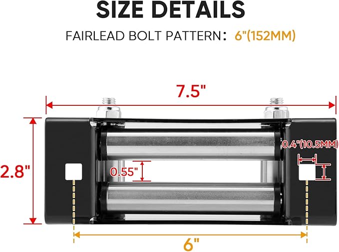 WeiSen 6" (152MM) Winch Roller Fairlead Cable Guide fit 4000-5500 LBS UTV Winches