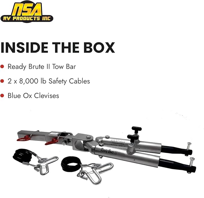 NSA RV - Ready Brute II Aluminum Tow Bar (8,000 lbs) - Non-Braking, All-Terrain, Non-Binding, Made in USA