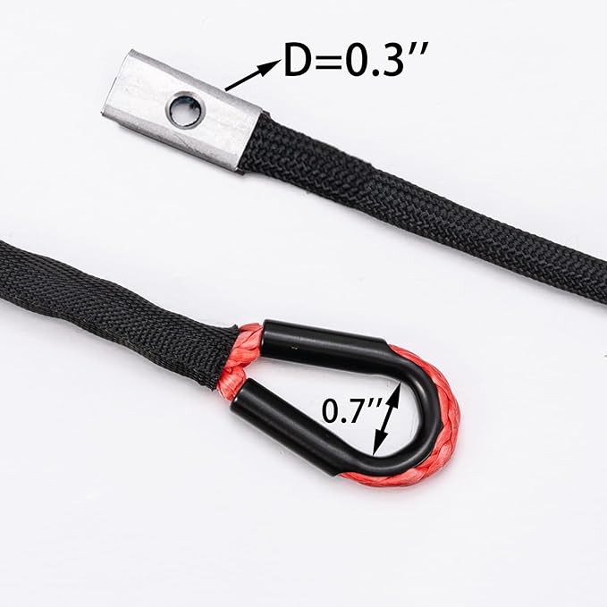 Synthetic Winch Rope 1/4" x 50 ft, 10,000 lbs Pulling Strength, with Protective Sleeve, Safety Pull Strap for ATV, UTV, and Offroad Vehicles (Red, 1/4" x 50 ft)