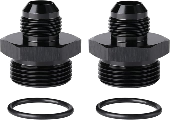 10AN Male Flare to 16AN ORB O-ring Boss Fuel Pump Rail Adapter Fitting Aluminum Black, Pack of 2