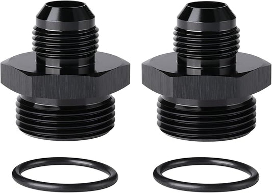 10AN Male Flare to 16AN ORB O-ring Boss Fuel Pump Rail Adapter Fitting Aluminum Black, Pack of 2