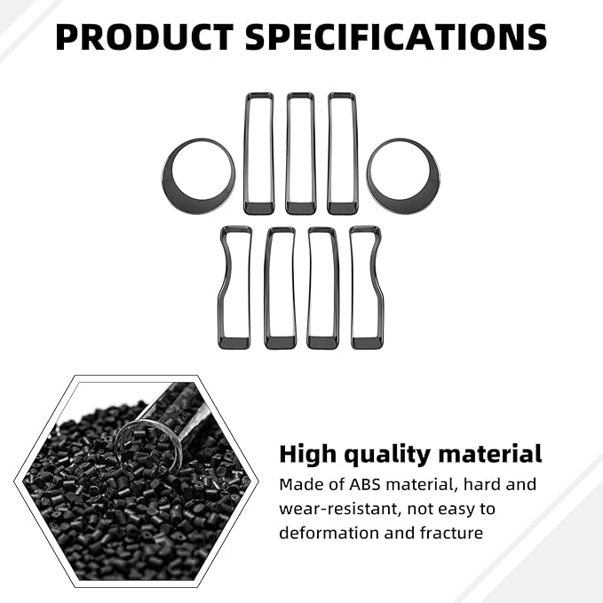 Grille Grill Insert+Headlight Turn Light Cover Compatible with 2018-2023 Jeep Wrangler JL JLU Sport/Sport S Only,Not for Sahara,Rubicon 4xe(Carbon Fiber)