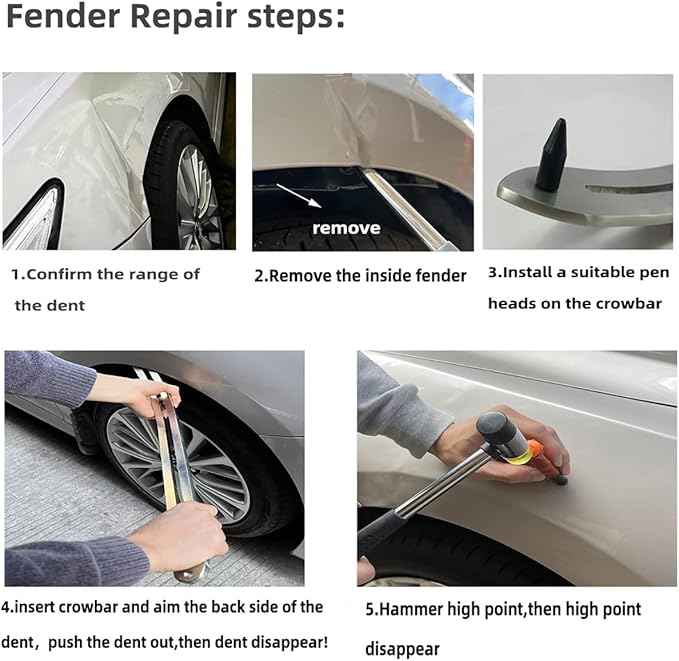 1set Car Dent Removal Kit, Auto Fender Damage Repair Big Curved Rod Crowbar Puller Lifter Rods Tools with Glue Tabs, Glue Sticks, Leveling Tools and More for Car Body Dent Repair