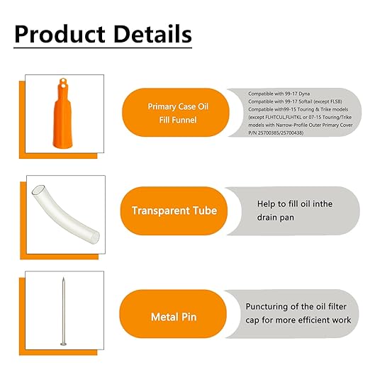 Oil Change Kit Compatible with Harley, Filter Cap Wrench, Crankcase Fill Tool, Primary Case Oil Funnel, Drip-Free Oil Filter Tool, 30Pcs Drain Plug O-Rings