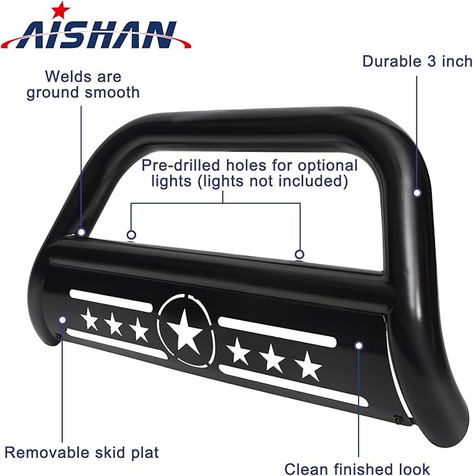 Bull Bar Pickup Truck 3" Brush Grille Guard with Removable Skid Plate Front Bumper, Compatible with Nissan Frontier 2005-2021/ Pathfinder 2005-2007/ Xterra 2005-2015, Black