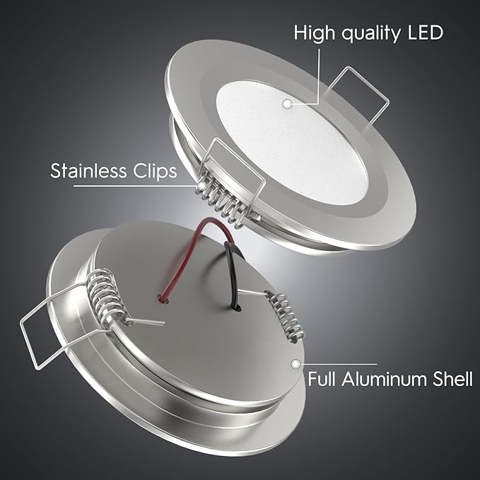 acegoo RV Recessed Ceiling Light 2-3/4” Full Aluminum 12V Dimmable LED Puck Light for Campervan Truck Caravan Boat Roof Under Cabinet Lighting, Flush Mount Cutout 2-1/4" (Sliver,Cool White) 4 Pack