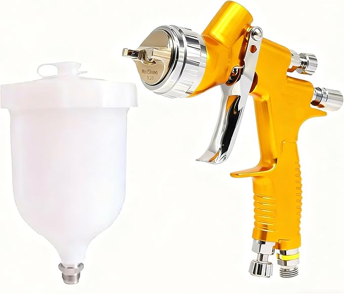 HVLP Spray Gun with 1.3mm Plum Blossom Shape Nozzle, Car Paint Gun Premium Tool Kit，Car & Automotive Paint Gun Sprayer, for Furniture, House Finishing, Varnish and Top Coat (Gold（Plum Blossom Nozzle）)