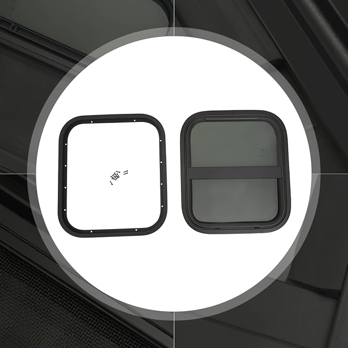 RV Window, Teardrop Trailer Window 14" W X 16" H Vertical Sliding RV Glass Replacement, Universal RV Window Camper Window Vertical Slid Round Corners RV Window Replacement with Trim