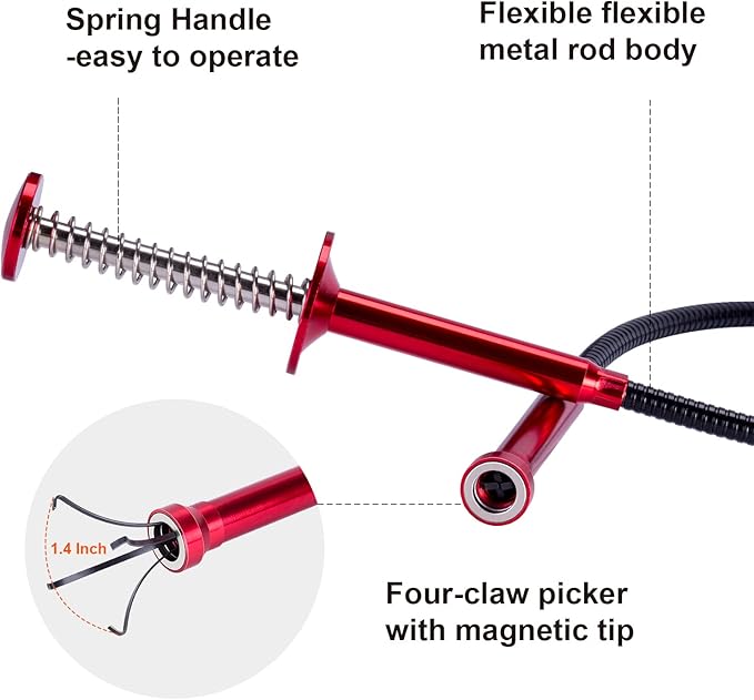 Bendable Flexible Magnetic Pickup Tool, 24'' Four Claw Grabber Tool, Accurate Pick Up In Narrow Space for Engine Bay/Home Sink/Drain/Earring/Keys/Metal Objects (Magnetic orientation)