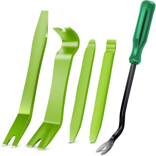 GOOACC 5PCS Auto Trim Removal Tool Kit No-Scratch Removal Tool Kit for Car Audio Dash Panel Window Molding Fastener Remover Tool Kit-Green