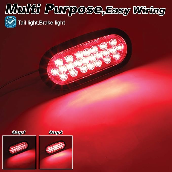 6 Inch Oval Red light 24 LED Clearance Lamps Marker Lights Brightness Plug & Grommets Stop Brake for Trailer Truck Boat Tractor 12V DC [Pack of 2]
