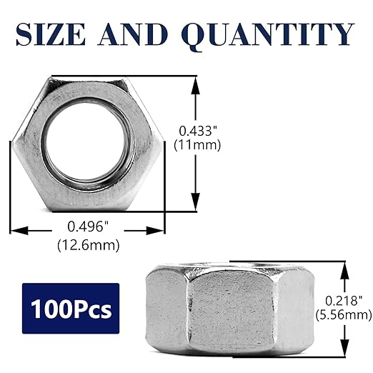 1/4-20 Hex Nuts 100Pcs 304 Stainless Steel 18-8, Full Thread, Hex Drive, Bright Finish by SG TZH