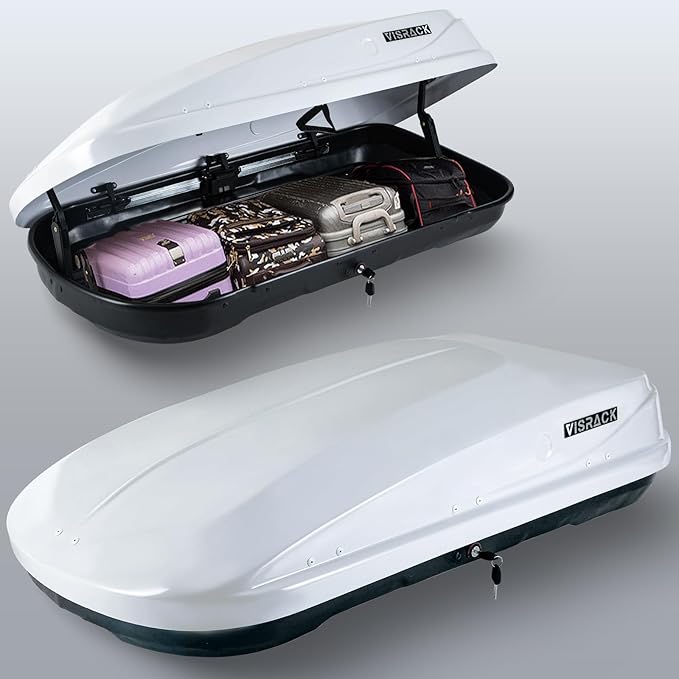 Hard Shell Roof Cargo Carrier with Security Keys, Roof Box, Cargo Box, 56 (L) x 30 (W) x 13.7(H) Inches, 13 Cubic Feet (Tool-Free Install), White