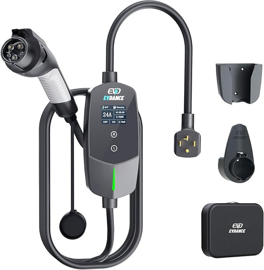 Level 2 EV Charger 24Amp 240V - NEMA 14-30P Charging Station, 25FT Cable for Home/Garage, J1772 Electric Vehicles & Adjustable Current (10-24A) (for J1772(Non-Tesla Evs), NEMA 14-30 Plug)