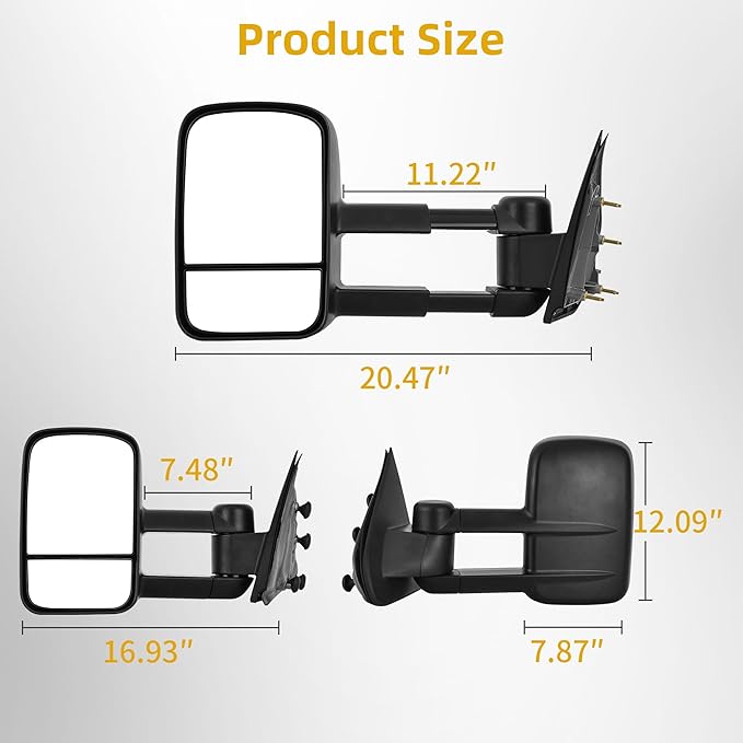 DWVO Tow Mirrors Compatible with 2014 2015 2016 2017 2018 Silverado Sierra 1500, 2015-2018 Silverado Sierra 2500 HD/3500 HD Side Mirrors with Manual Adjusted Telescoping Foldable