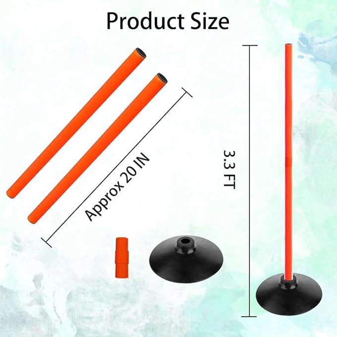 TNZMART 3.3FT Training Agility Poles Detachable Soccer Training Sticks Multi-Purpose Slalom Boundary Poles with Rubber Bases