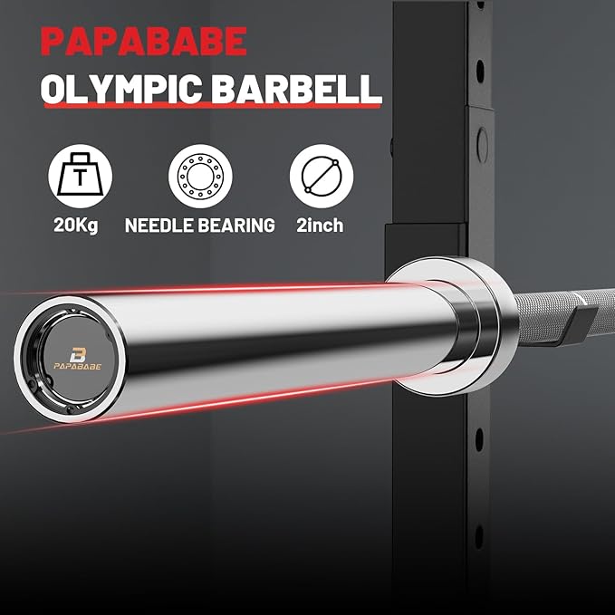 PAPABABE Olympic Barbell, 2-inch 45lb/35lb Weight Bar for Strength Training. 6.5ft/7ft Olympic Bar, 1000lb Plus Capacity, Chrome/Zinc Plating, knurled Grip for Bench Press Deadlift Squat