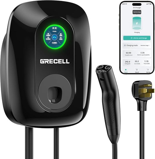 GRECELL Wall Charger for Tesla, ETL Certified 240V 48A Level 2 EV Charger for Tesla, NEMA 14-50 Home Charging Station, Bluetooth & WiFi Enabled Wall Chargers, Electric Vehicle Charge with 24.6' Cable